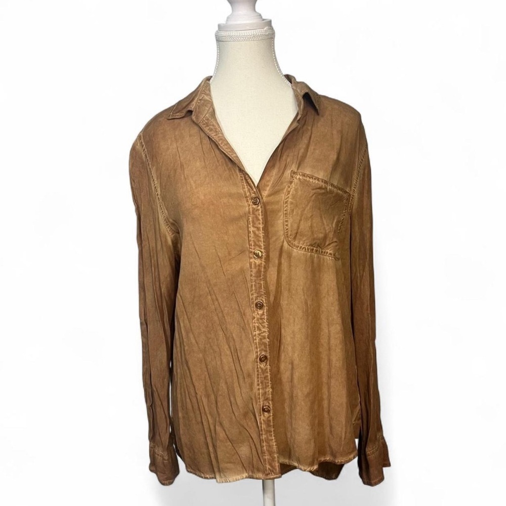 Washed Out Button Up Long‎ Sleeve Shirt